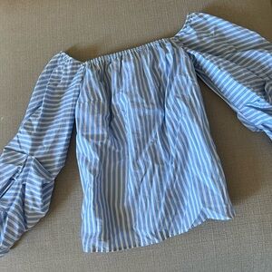 Petersyn Blue & White Vertical Stripe Off-Shoulder Top